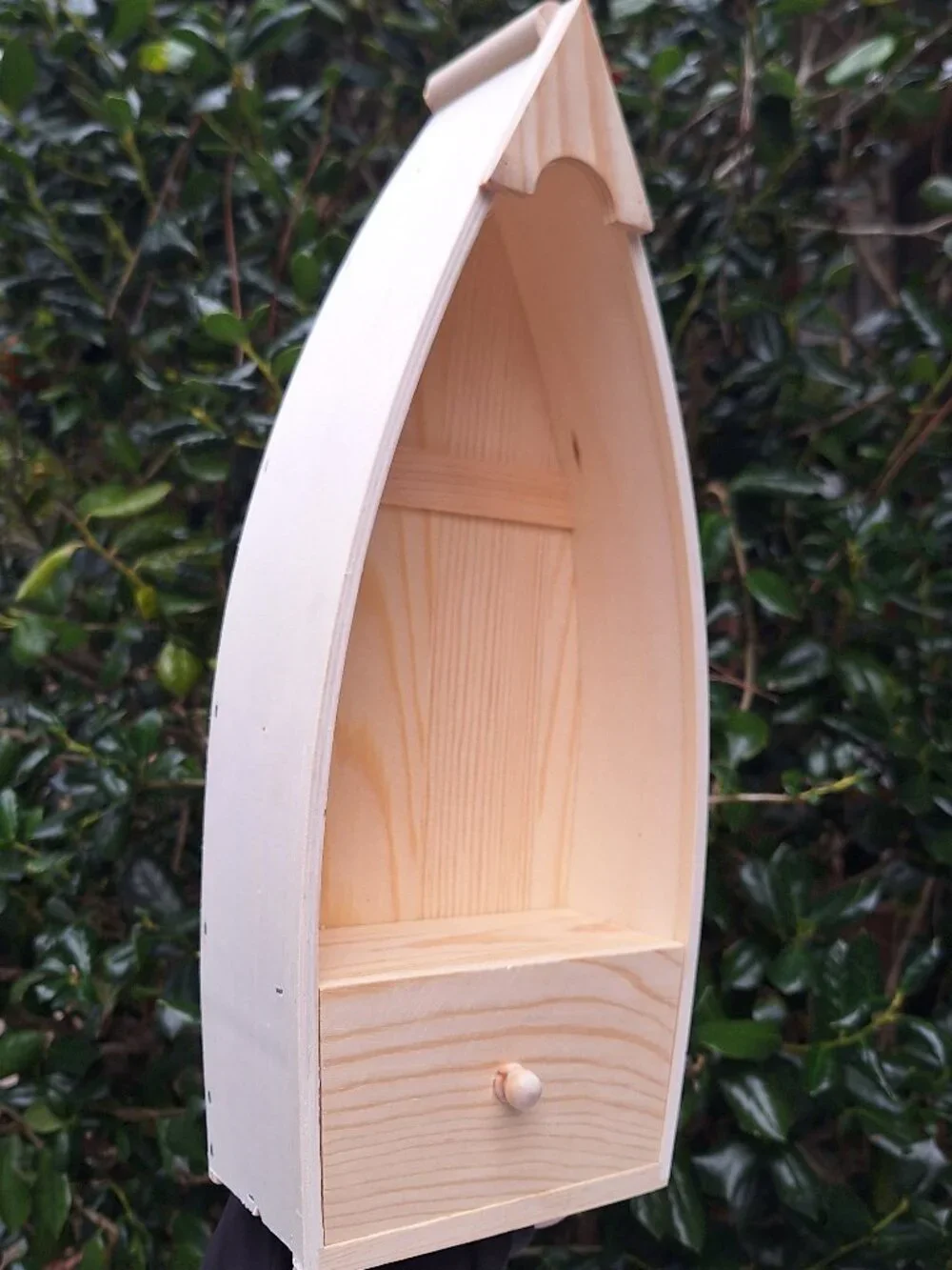 Wood Wall Shelf Display Boat Canoe Sailing Theme Drawer Wooden Curio Cabinet